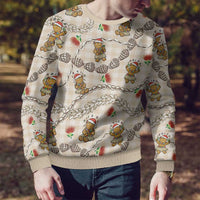 Beige Palaka Hawaii Mele Kalikimaka Ugly Christmas Sweater Ohia Lehua Shell Leis Funny Gingerbread Santa - Polynesian Pride