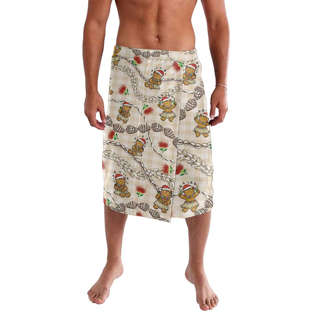 Beige Palaka Hawaii Mele Kalikimaka Lavalava Ohia Lehua Shell Leis Funny Gingerbread Santa - Polynesian Pride