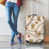 Beige Palaka Hawaii Mele Kalikimaka Luggage Cover Ohia Lehua Shell Leis Funny Gingerbread Santa - Polynesian Pride