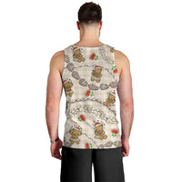 Beige Palaka Hawaii Mele Kalikimaka Men Tank Top Ohia Lehua Shell Leis Funny Gingerbread Santa - Polynesian Pride