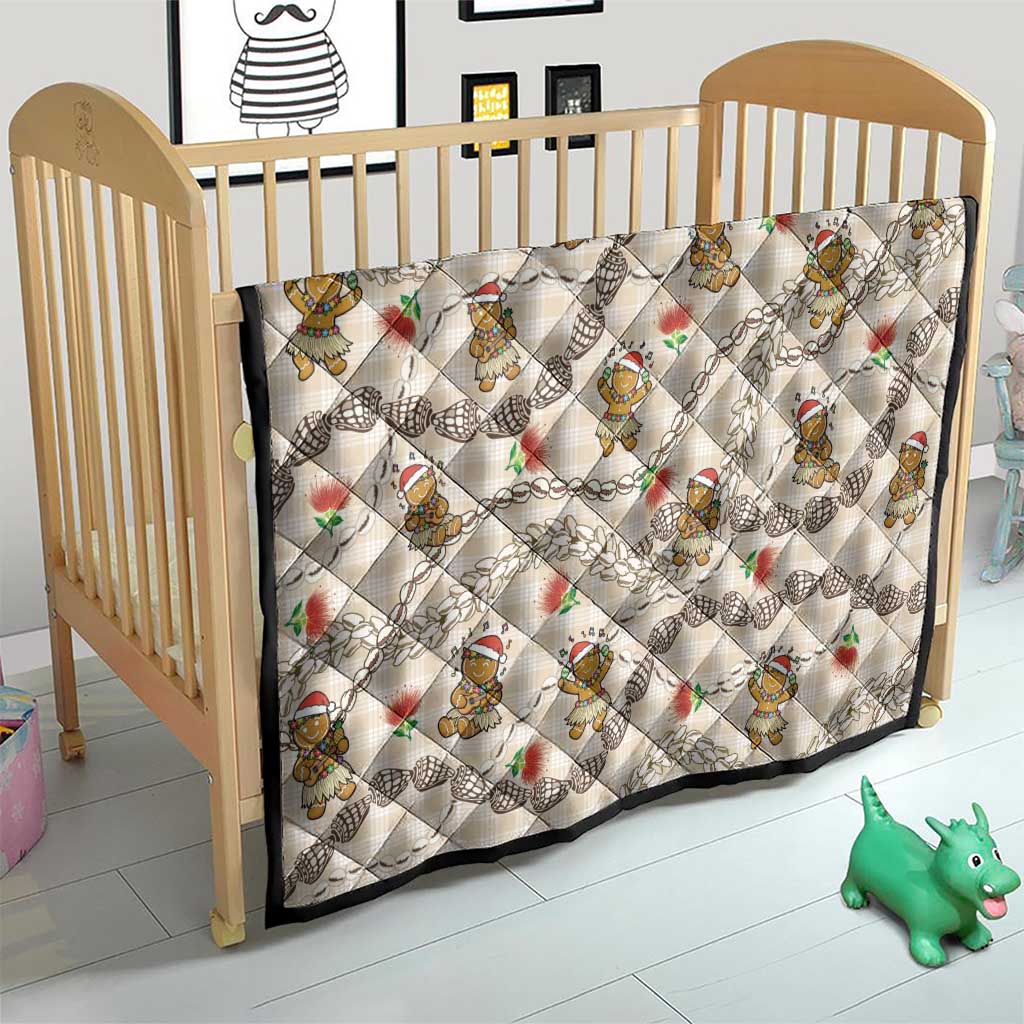 Beige Palaka Hawaii Mele Kalikimaka Quilt Ohia Lehua Shell Leis Funny Gingerbread Santa - Polynesian Pride