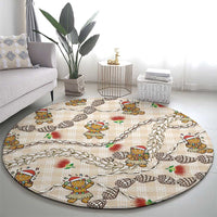 Beige Palaka Hawaii Mele Kalikimaka Round Carpet Ohia Lehua Shell Leis Funny Gingerbread Santa - Polynesian Pride