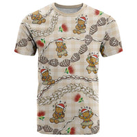 Beige Palaka Hawaii Mele Kalikimaka T Shirt Ohia Lehua Shell Leis Funny Gingerbread Santa - Polynesian Pride