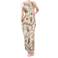 Beige Palaka Hawaii Mele Kalikimaka Tank Maxi Dress Ohia Lehua Shell Leis Funny Gingerbread Santa - Polynesian Pride