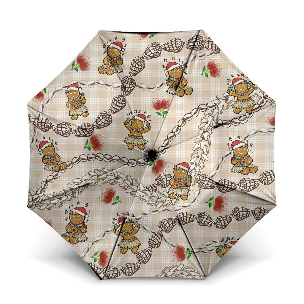 Beige Palaka Hawaii Mele Kalikimaka Umbrella Ohia Lehua Shell Leis Funny Gingerbread Santa LT14 One Size Folded 11.42 inch Opened Diameter 37.4 inch Beige - Polynesian Pride