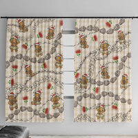 Beige Palaka Hawaii Mele Kalikimaka Window Curtain Ohia Lehua Shell Leis Funny Gingerbread Santa - Polynesian Pride