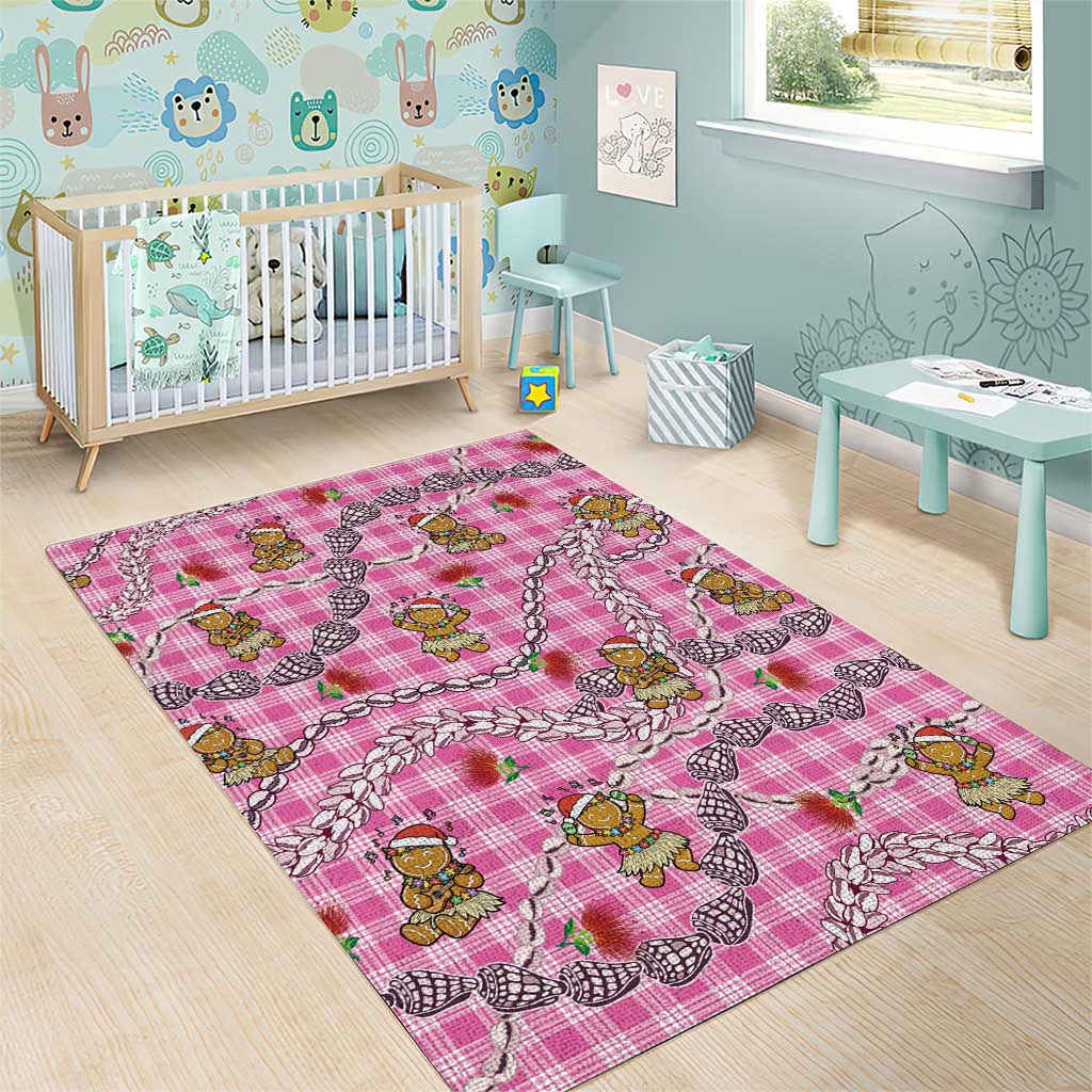 Pink Palaka Hawaii Mele Kalikimaka Area Rug Ohia Lehua Shell Leis Funny Gingerbread Santa - Polynesian Pride