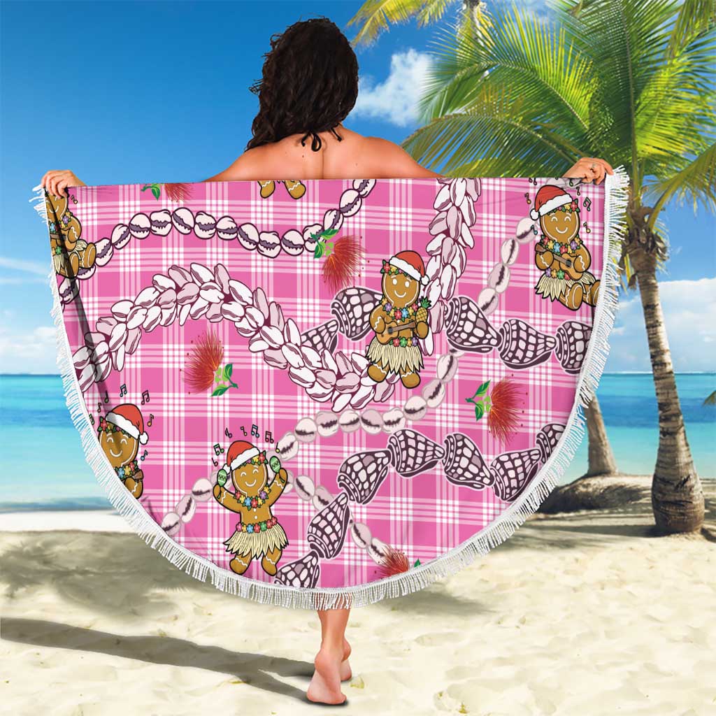 Pink Palaka Hawaii Mele Kalikimaka Beach Blanket Ohia Lehua Shell Leis Funny Gingerbread Santa - Polynesian Pride