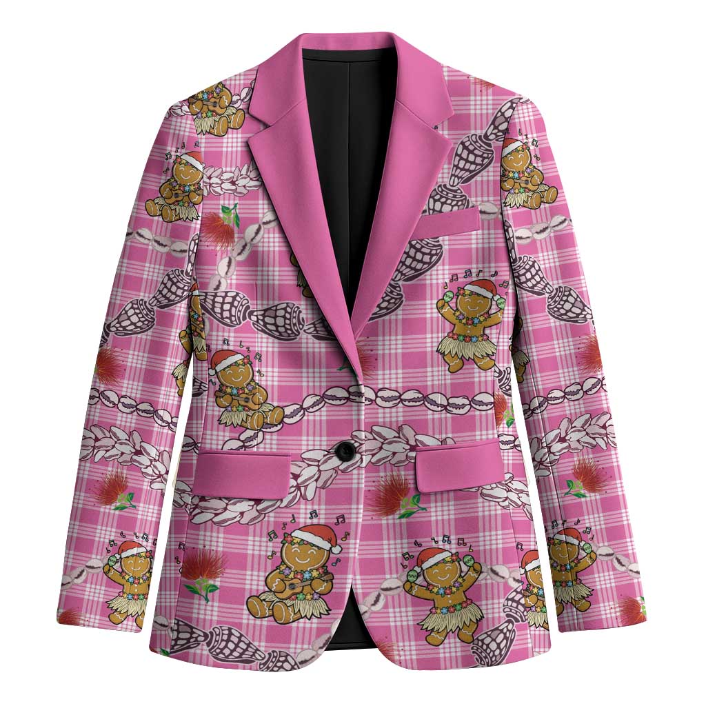 Pink Palaka Hawaii Mele Kalikimaka Blazer Ohia Lehua Shell Leis Funny Gingerbread Santa - undefined