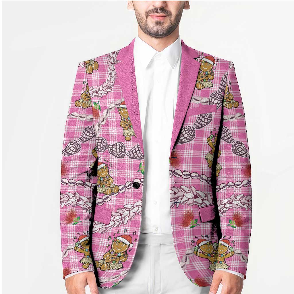 Pink Palaka Hawaii Mele Kalikimaka Blazer Ohia Lehua Shell Leis Funny Gingerbread Santa - undefined