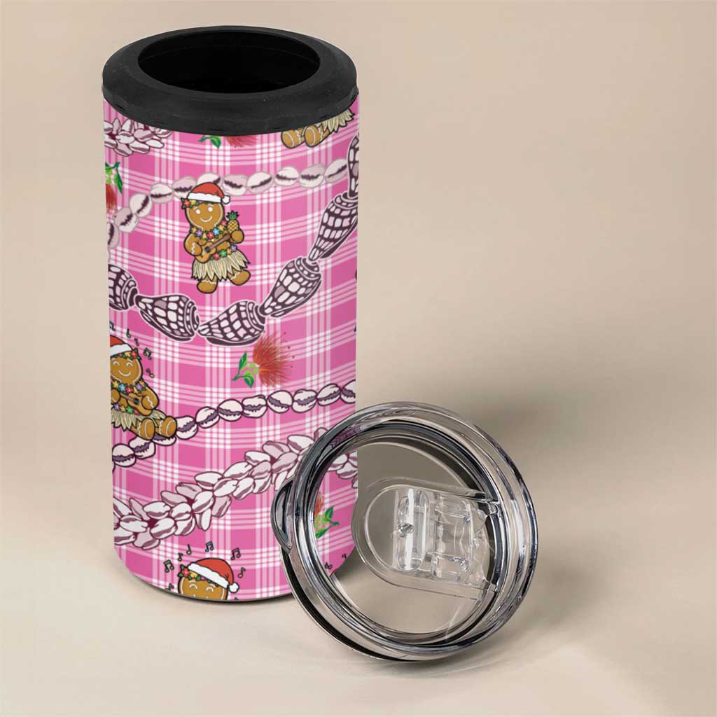 Pink Palaka Hawaii Mele Kalikimaka 4 in 1 Can Cooler Tumbler Ohia Lehua Shell Leis Funny Gingerbread Santa - Polynesian Pride