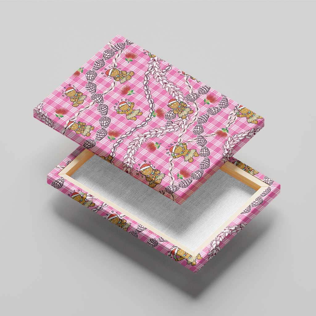 Pink Palaka Hawaii Mele Kalikimaka Canvas Wall Art Ohia Lehua Shell Leis Funny Gingerbread Santa - Polynesian Pride
