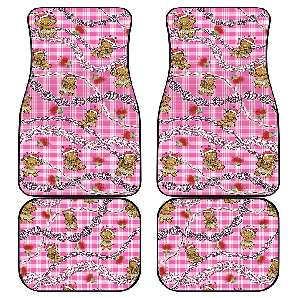 Pink Palaka Hawaii Mele Kalikimaka Car Mats Ohia Lehua Shell Leis Funny Gingerbread Santa - Polynesian Pride
