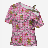 Pink Palaka Hawaii Mele Kalikimaka Cross Shoulder Shirt Ohia Lehua Shell Leis Funny Gingerbread Santa - Polynesian Pride