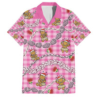 Pink Palaka Hawaii Mele Kalikimaka Family Matching Long Sleeve Bodycon Dress and Hawaiian Shirt Ohia Lehua Shell Leis Funny Gingerbread Santa - Polynesian Pride