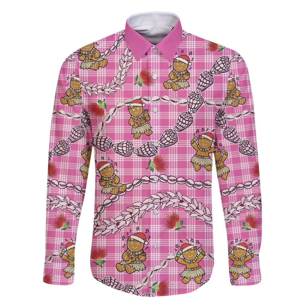 Pink Palaka Hawaii Mele Kalikimaka Family Matching Mermaid Dress and Hawaiian Shirt Ohia Lehua Shell Leis Funny Gingerbread Santa - Polynesian Pride