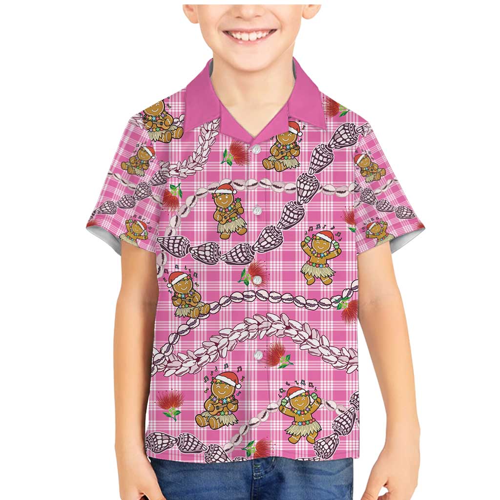 Pink Palaka Hawaii Mele Kalikimaka Family Matching Mermaid Dress and Hawaiian Shirt Ohia Lehua Shell Leis Funny Gingerbread Santa - Polynesian Pride