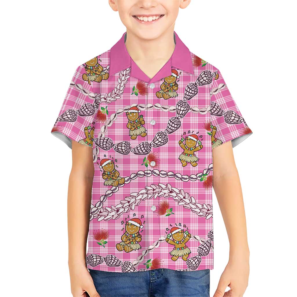 Pink Palaka Hawaii Mele Kalikimaka Family Matching Puletasi and Hawaiian Shirt Ohia Lehua Shell Leis Funny Gingerbread Santa LT14 - Polynesian Pride