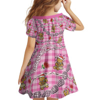 Pink Palaka Hawaii Mele Kalikimaka Kid Short Sleeve Dress Ohia Lehua Shell Leis Funny Gingerbread Santa - Polynesian Pride