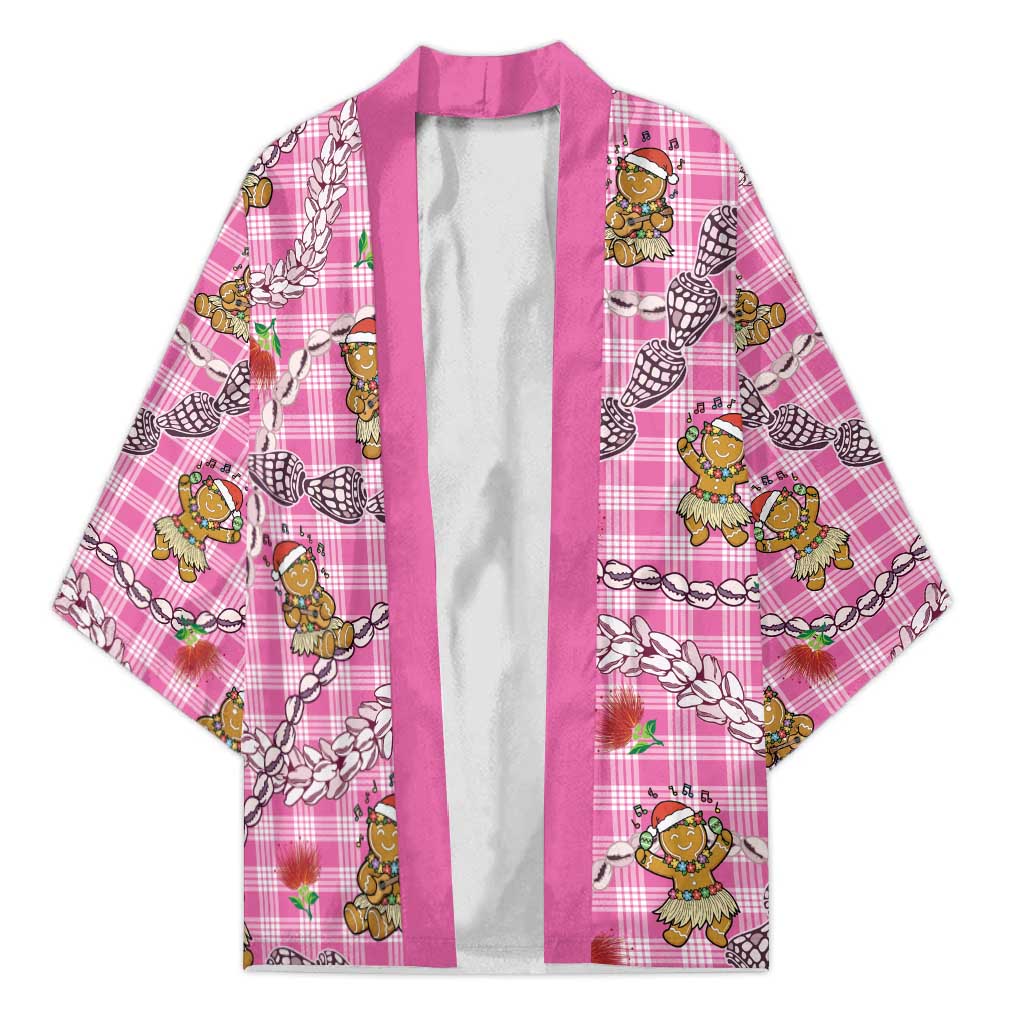 Pink Palaka Hawaii Mele Kalikimaka Kimono Ohia Lehua Shell Leis Funny Gingerbread Santa - Polynesian Pride