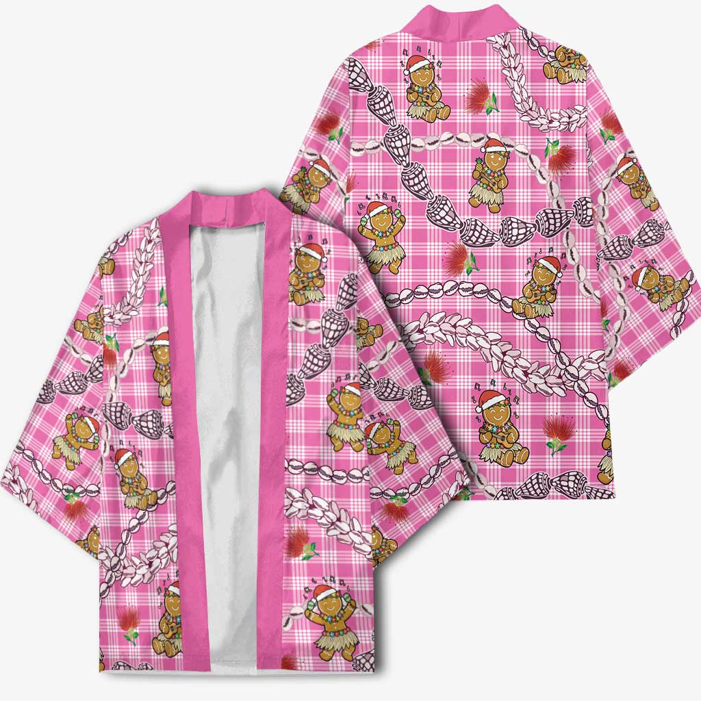 Pink Palaka Hawaii Mele Kalikimaka Kimono Ohia Lehua Shell Leis Funny Gingerbread Santa - Polynesian Pride
