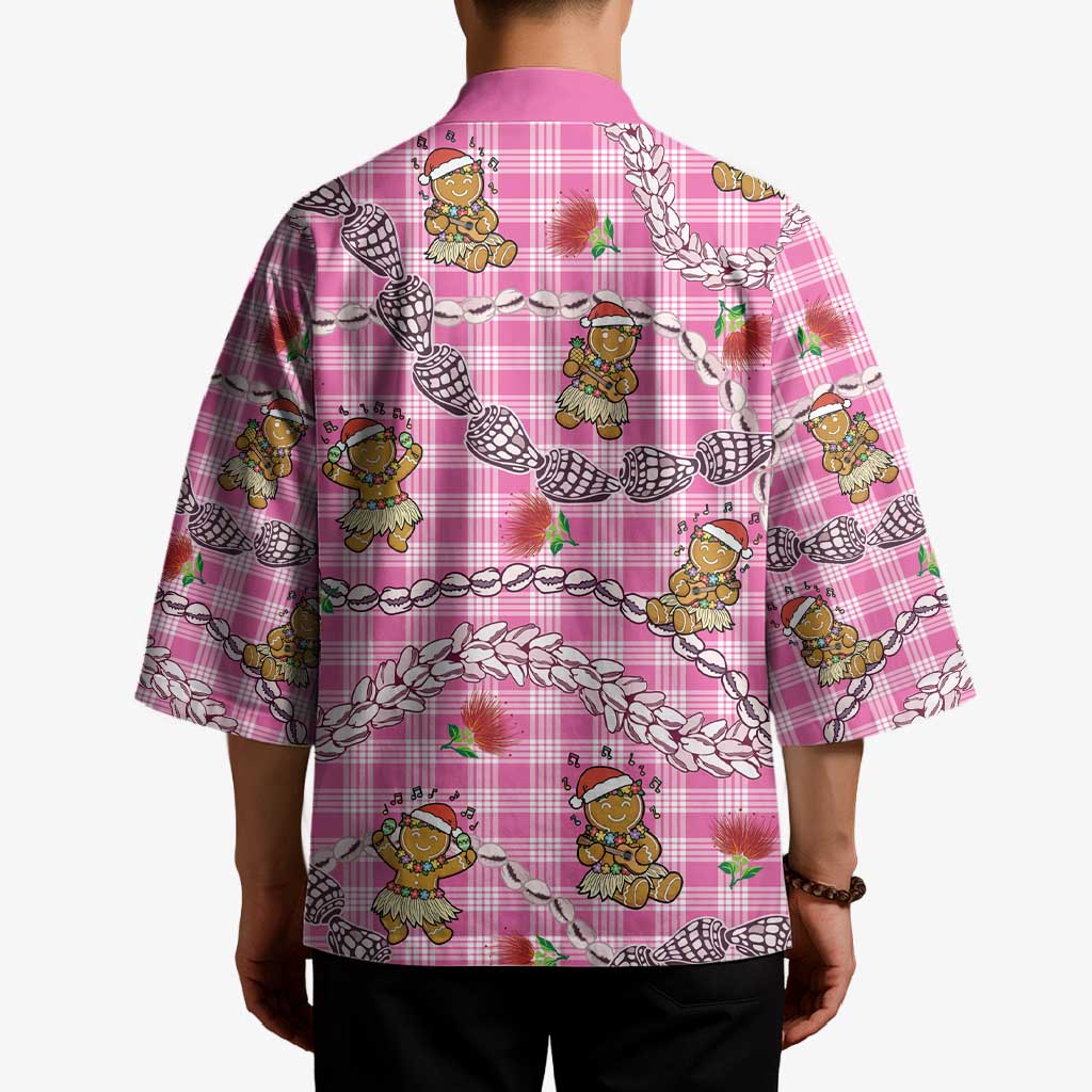 Pink Palaka Hawaii Mele Kalikimaka Kimono Ohia Lehua Shell Leis Funny Gingerbread Santa - Polynesian Pride