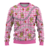 Pink Palaka Hawaii Mele Kalikimaka Ugly Christmas Sweater Ohia Lehua Shell Leis Funny Gingerbread Santa - Polynesian Pride