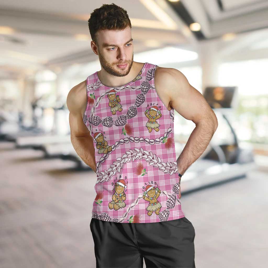 Pink Palaka Hawaii Mele Kalikimaka Men Tank Top Ohia Lehua Shell Leis Funny Gingerbread Santa LT14 Pink - Polynesian Pride