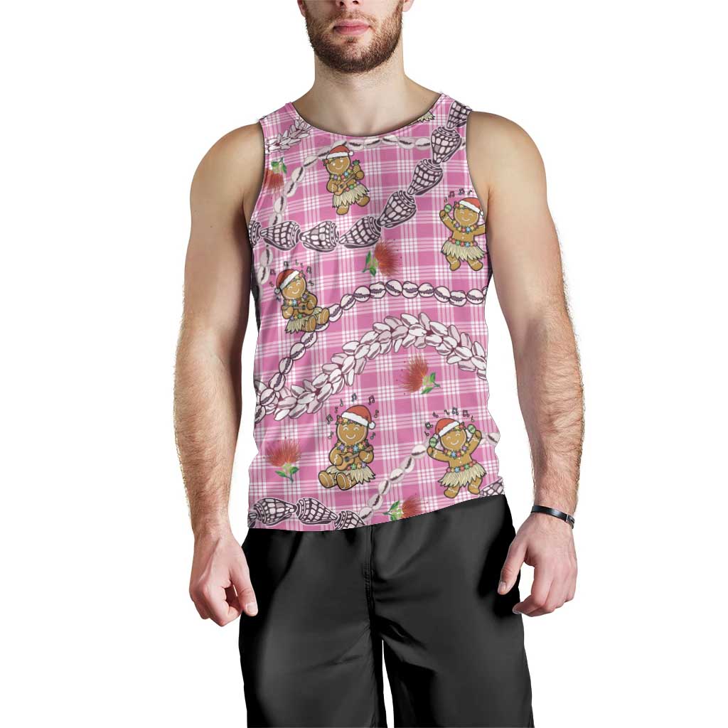 Pink Palaka Hawaii Mele Kalikimaka Men Tank Top Ohia Lehua Shell Leis Funny Gingerbread Santa LT14 - Polynesian Pride