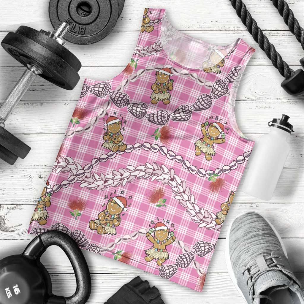 Pink Palaka Hawaii Mele Kalikimaka Men Tank Top Ohia Lehua Shell Leis Funny Gingerbread Santa LT14 - Polynesian Pride