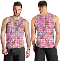 Pink Palaka Hawaii Mele Kalikimaka Men Tank Top Ohia Lehua Shell Leis Funny Gingerbread Santa LT14 - Polynesian Pride