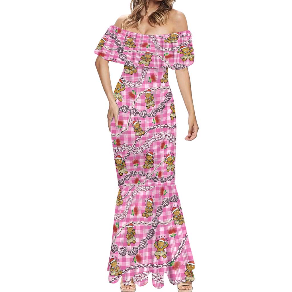 Pink Palaka Hawaii Mele Kalikimaka Mermaid Dress Ohia Lehua Shell Leis Funny Gingerbread Santa - Polynesian Pride