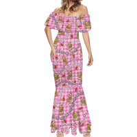 Pink Palaka Hawaii Mele Kalikimaka Mermaid Dress Ohia Lehua Shell Leis Funny Gingerbread Santa - Polynesian Pride