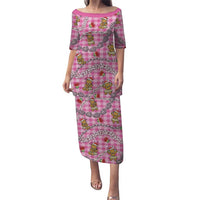Pink Palaka Hawaii Mele Kalikimaka Puletasi Ohia Lehua Shell Leis Funny Gingerbread Santa LT14 Long Dress Pink - Polynesian Pride