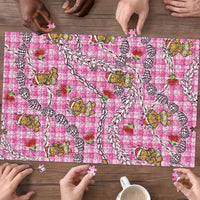 Pink Palaka Hawaii Mele Kalikimaka Puzzle Ohia Lehua Shell Leis Funny Gingerbread Santa - Polynesian Pride