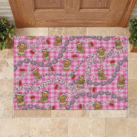 Pink Palaka Hawaii Mele Kalikimaka Rubber Doormat Ohia Lehua Shell Leis Funny Gingerbread Santa - Polynesian Pride