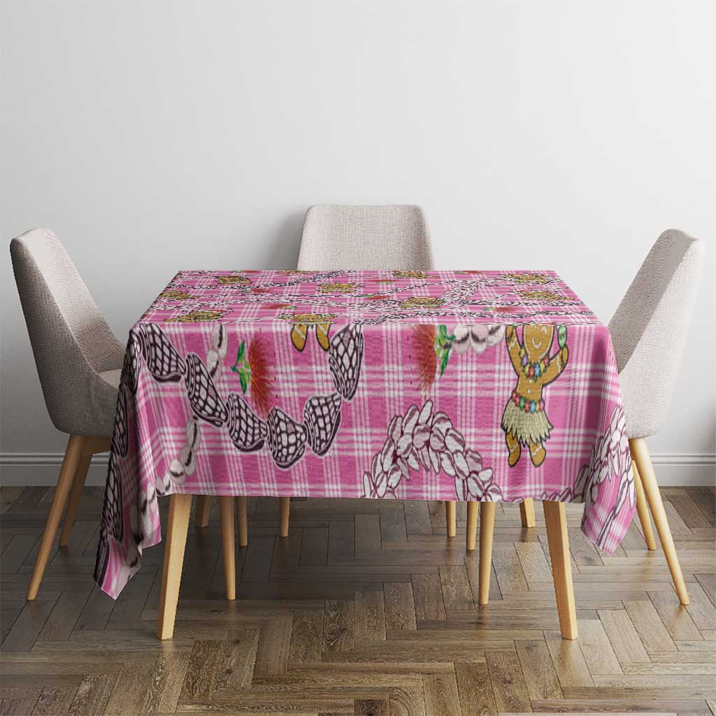 Pink Palaka Hawaii Mele Kalikimaka Tablecloth Ohia Lehua Shell Leis Funny Gingerbread Santa - Polynesian Pride