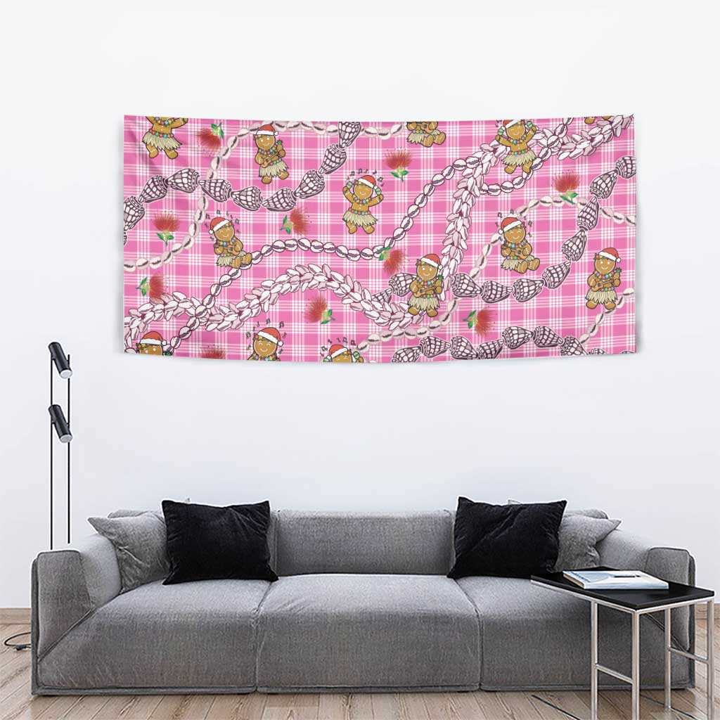Pink Palaka Hawaii Mele Kalikimaka Tapestry Ohia Lehua Shell Leis Funny Gingerbread Santa - Polynesian Pride