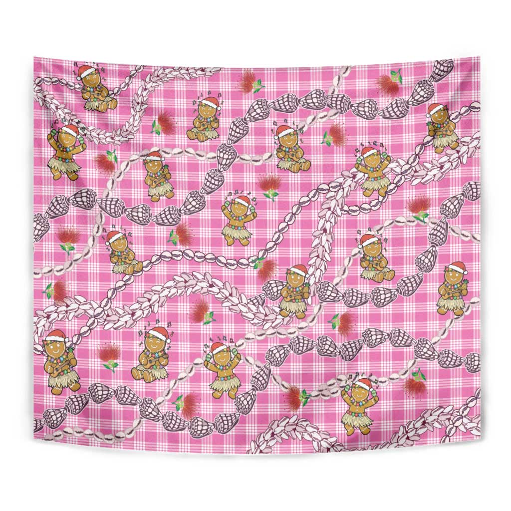 Pink Palaka Hawaii Mele Kalikimaka Tapestry Ohia Lehua Shell Leis Funny Gingerbread Santa - Polynesian Pride