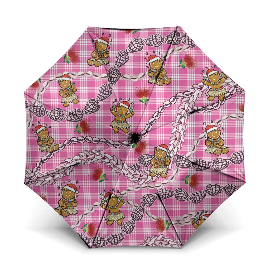 Pink Palaka Hawaii Mele Kalikimaka Umbrella Ohia Lehua Shell Leis Funny Gingerbread Santa LT14 One Size Folded 11.42 inch Opened Diameter 37.4 inch Pink - Polynesian Pride