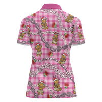 Pink Palaka Hawaii Mele Kalikimaka Women Polo Shirt Ohia Lehua Shell Leis Funny Gingerbread Santa - Polynesian Pride