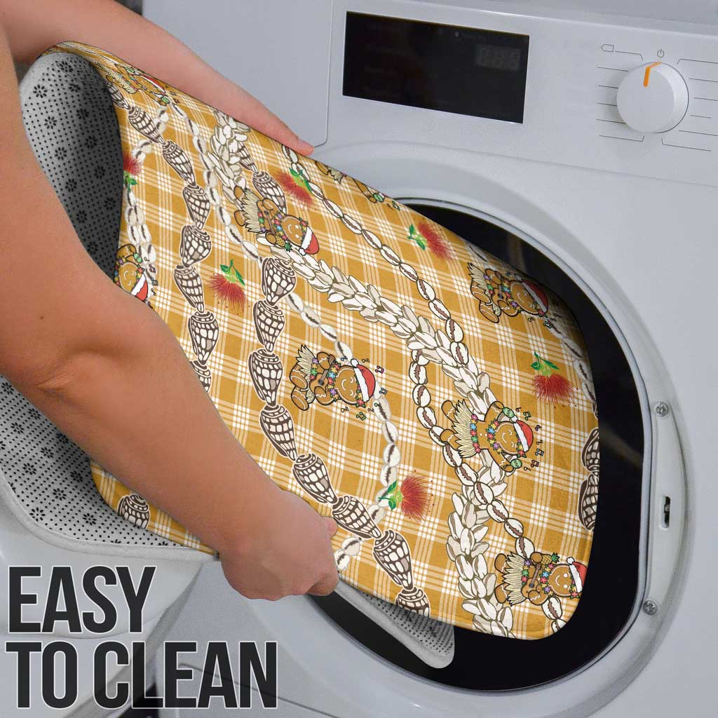 Gold Palaka Hawaii Mele Kalikimaka Bathroom Set Ohia Lehua Shell Leis Funny Gingerbread Santa - Polynesian Pride