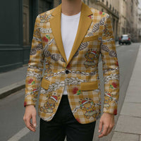 Gold Palaka Hawaii Mele Kalikimaka Blazer Ohia Lehua Shell Leis Funny Gingerbread Santa - Polynesian Pride