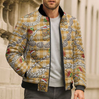 Gold Palaka Hawaii Mele Kalikimaka Bomber Puffer Jacket Ohia Lehua Shell Leis Funny Gingerbread Santa - Polynesian Pride