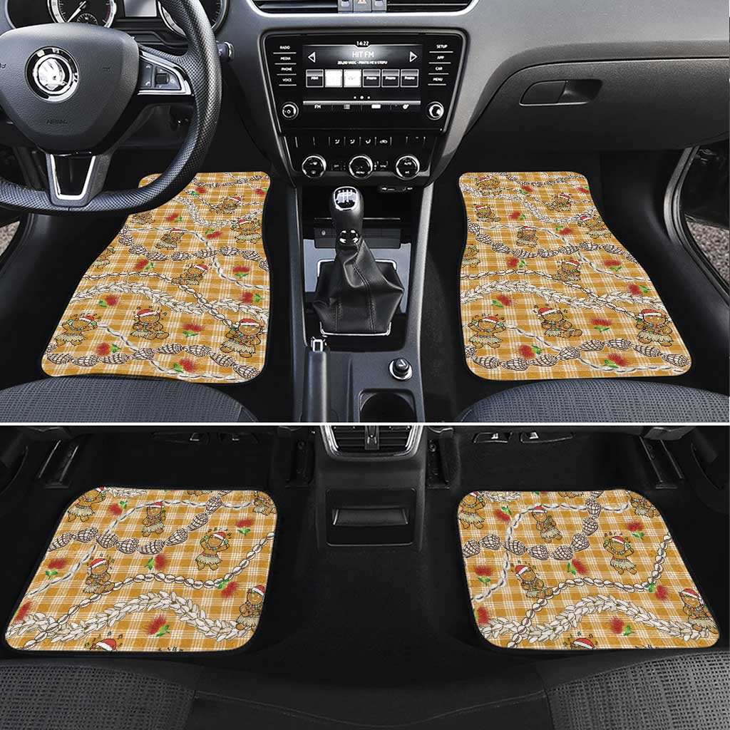 Gold Palaka Hawaii Mele Kalikimaka Car Mats Ohia Lehua Shell Leis Funny Gingerbread Santa - Polynesian Pride