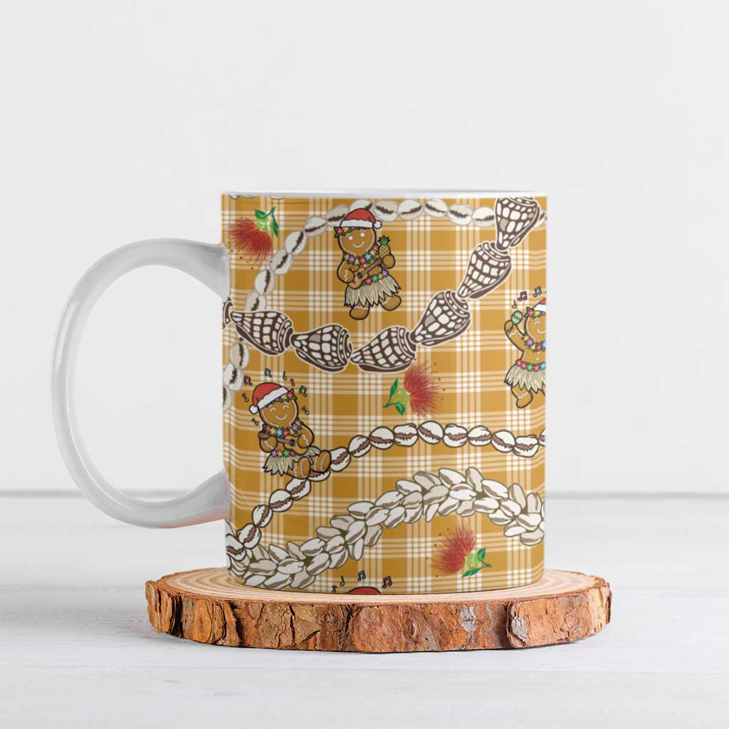 Gold Palaka Hawaii Mele Kalikimaka Ceramic Mug Ohia Lehua Shell Leis Funny Gingerbread Santa - Polynesian Pride