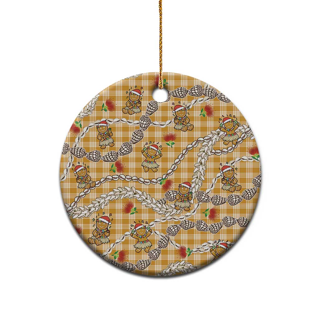 Gold Palaka Hawaii Mele Kalikimaka Ceramic Ornament Ohia Lehua Shell Leis Funny Gingerbread Santa - Polynesian Pride