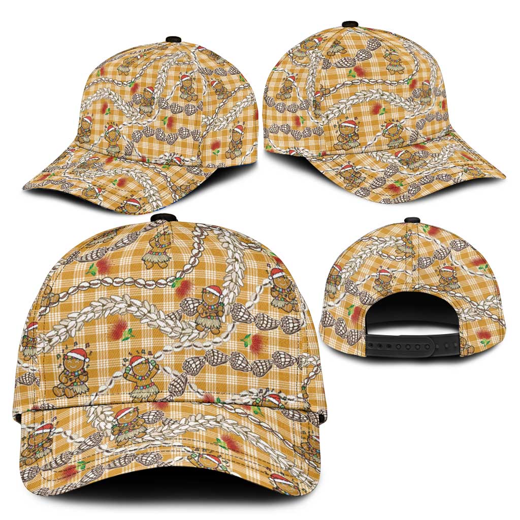 Gold Palaka Hawaii Mele Kalikimaka Classic Cap Ohia Lehua Shell Leis Funny Gingerbread Santa - Polynesian Pride