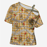 Gold Palaka Hawaii Mele Kalikimaka Cross Shoulder Shirt Ohia Lehua Shell Leis Funny Gingerbread Santa - Polynesian Pride