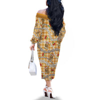 Gold Palaka Hawaii Mele Kalikimaka Family Matching Off The Shoulder Long Sleeve Dress and Hawaiian Shirt Ohia Lehua Shell Leis Funny Gingerbread Santa - Polynesian Pride